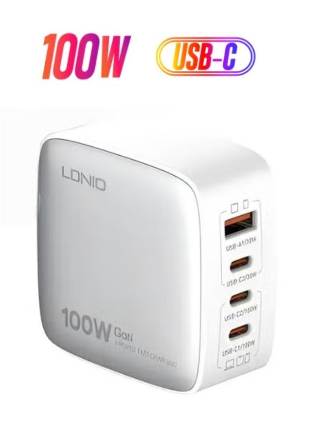 LDNIO 100W GaN Charger USB Port 3 Port Type C PD QC 3.0 Fast Wall Mains Power Delivery Adapter for Laptops, MacBook Pro/Air, Steam Deck, iPad, iPhone 16 Series, Samsung,Huawei, Oneplus,Xiaomi,Lenovo White - Image 2